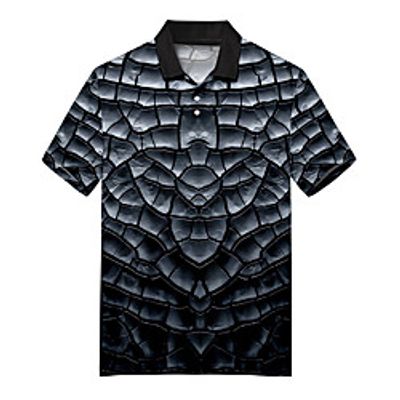 Men's Polo 3D Print Optical Illusion Crack Button-Down Print Short Sleeve Casual Tops Casual Fashion Soft Breathable Black Lightinthebox