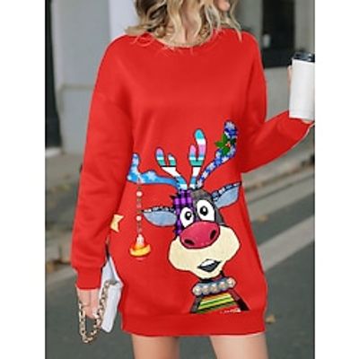 Women's Casual Dress Christmas Dress Sweatshirt Dress Deer Print Crew Neck Mini Dress Fashion Streetwear Outdoor Christmas Long Sleeve Loose Fit Wine Fall Winter S M L XL XXL miniinthebox Women's Casual Dress Christmas Dress Sweatshirt Dress Deer Print Crew Neck Mini Dress Fashion Streetwear Outdoor Christmas Long Sleeve Loose Fit Wine Fall Winter S M L XL XXL miniinthebox