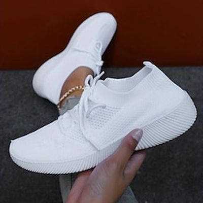 Women's Sneakers Plus Size White Shoes Comfort Shoes Outdoor Daily Summer Flat Heel Round Toe Fashion Sporty Casual Walking Tissage Volant Lace-up Black White Pink Lightinthebox