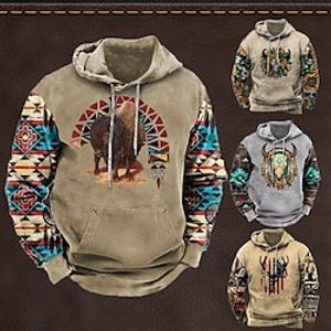 Men's Pullover Hoodie Sweatshirt Light Khaki. Khaki Brown Gray Hooded Animal Bohemian Style Graphic Prints Print Daily Sports 3D Print Basic Streetwear Designer Spring   Fall Clothing Apparel Hoodies Lightinthebox