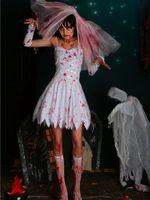 Zombie Bride Halloween Costume Bloody Dead Zombie Mini Dress
