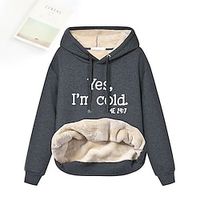 Women's Hoodie Sweatshirt Pullover Fleece Fuzzy Teddy Drawstring Print Black Gray Letter Casual Sports Hoodie Long Sleeve Top Micro-elastic Fall  Winter Lightinthebox - thumbnail