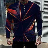 Men's Henley Shirt T shirt 3D Print Graphic Geometry Henley Casual Daily Button-Down Print Long Sleeve Tops Lightweight Breathable Big and Tall Royal Blue miniinthebox - thumbnail