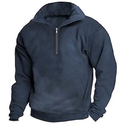Men's Sweatshirt Navy Blue Standing Collar Plain Patchwork Pocket Sports  Outdoor Daily Holiday Streetwear Basic Casual Spring   Fall Clothing Apparel Hoodies Sweatshirts  Lightinthebox