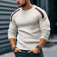 Men's Pullover Sweater Jumper Cropped Sweater Ribbed Knit Regular Knitted Color Block Crew Neck Keep Warm Modern Contemporary Daily Wear Going out Clothing Apparel Raglan Sleeves Fall Winter Beige S Lightinthebox - thumbnail