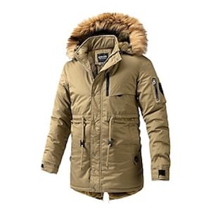 Men's Winter Coat Winter Jacket Puffer Jacket Zipper Pocket Fleece Polyster Pocket Outdoor Date Casual Daily Regular Fashion Casual WorkWear Windproof Warm Winter Plain Black Brown Khaki Army Green Lightinthebox