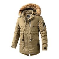 Men's Winter Coat Winter Jacket Puffer Jacket Zipper Pocket Fleece Polyster Pocket Outdoor Date Casual Daily Regular Fashion Casual WorkWear Windproof Warm Winter Plain Black Brown Khaki Army Green Lightinthebox - thumbnail