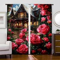 2 Panels Roses Garden Curtain Drapes Blackout Curtain For Living Room Bedroom Kitchen Window Treatments Thermal Insulated Room Darkening Lightinthebox - thumbnail
