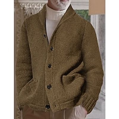 Men's Sweater Cardigan Sweater Fall Sweater Ribbed Knit Pocket Knitted Plain V Neck Warm Ups Modern Contemporary Casual Daily Wear Clothing Apparel Fall  Winter Black Navy Blue M L XL Lightinthebox