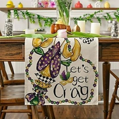 Table Runner, Gnomes Carnival Mardi Gras Table Runner, New Orleans Brazil Carnival Masquerade Party Decoration, Festival Holiday Kitchen Dining Table Decoration For Indoor Outdoor, Party Decor Lightinthebox