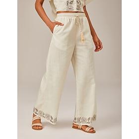Linen Print Wide-Leg Pants