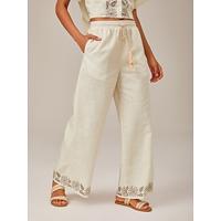 Linen Print Wide-Leg Pants
