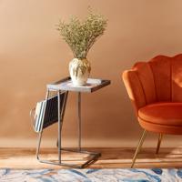 Printed Metal Side Table with Wooden Top - 35x35x60 cms