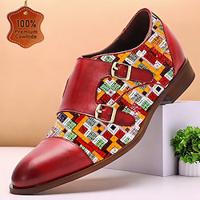 Men's Monk shoes Brogue Leather Italian Full-Grain Cowhide Slip Resistant Magic Tape Buckle Wine Lightinthebox