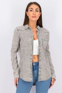 Womens Long Sleeve Washed Top  Grey