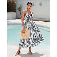 Striped V Neck Midi Dress