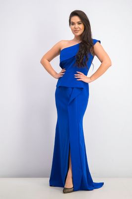 Womens One-Shoulder Peplum Gown Blue Womens One-Shoulder Peplum Gown Blue