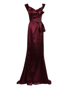 Satin Beaded Waist Gown - Burgundy Satin Beaded Waist Gown - Burgundy