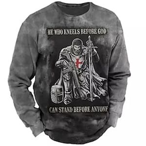 Men's Sweatshirt Pullover Gray Crew Neck Knights Templar Graphic Prints Print Daily Sports Holiday 3D Print Basic Streetwear Designer Spring   Fall Clothing Apparel Knight Hoodies Sweatshirts  Long Lightinthebox