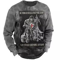 Men's Sweatshirt Pullover Gray Crew Neck Knights Templar Graphic Prints Print Daily Sports Holiday 3D Print Basic Streetwear Designer Spring   Fall Clothing Apparel Knight Hoodies Sweatshirts  Long Lightinthebox - thumbnail