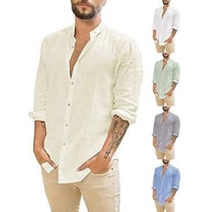 Men's Linen Long Sleeve Casual T-Shirt with Buttons Loose Fit for Beach Summer Tee shirt Hiking Shirt / Button Down Shirts Outdoor Breathable Quick Dry Lightweight Sweat wicking Top Fishing Climbing miniinthebox