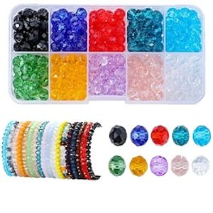 300Pcs Briolette Crystal Glass Beads Faceted Rondelle Shape Assorted Colors Spacer Loose Beads Bulk for DIY Bracelets Crafts Jewelry Making with Box (8MM Briolette) Lightinthebox