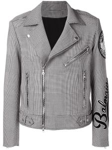 Balmain houndstooth check biker jacket - Black