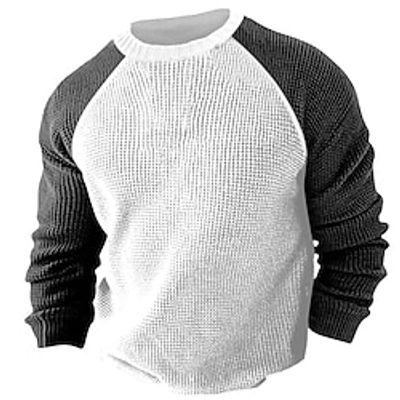 Men's Pullover Sweater Jumper Jumper Ribbed Knit Regular Knitted Color Block Crew Neck Modern Contemporary Work Daily Wear Clothing Apparel Raglan Sleeves Winter Black White M L XL Lightinthebox