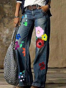 Loose-fit Straight-leg Floral-print Slit Jeans