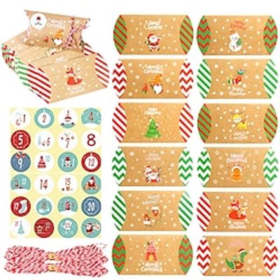 24 Pack Empty Kraft Paper Jewelry Boxes with 24 Round Stickers and 20m Rope for Candy Wrapping Cake Gifts miniinthebox