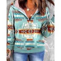 Women's Plus Size Tops Hoodie Sweatshirt Geometry Zipper Print Long Sleeve Hooded Vintage Casual Daily Going out Polyester Fall Winter LightBlue miniinthebox - thumbnail