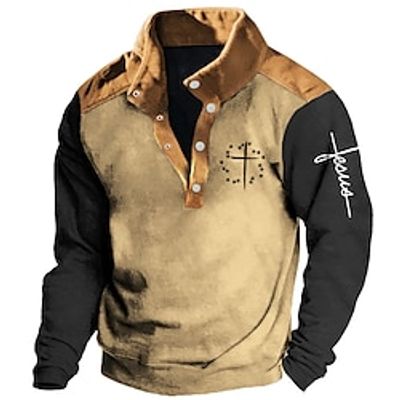 Graphic Cross Jesus Daily Casual Vintage Retro Men's 3D Print Sweatshirt Sports Outdoor Holiday Vacation Sweatshirts Black Blue Green Stand Collar Print Spring   Fall Designer Lightinthebox