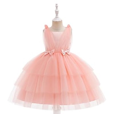 Kids Girls' Dress Solid Colored Tulle Dress Midi Dress Performance Mesh Sleeveless Princess Dress 2-8 Years Spring Pink Lightinthebox