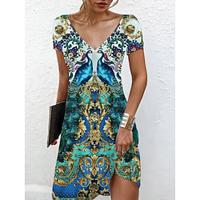 Women's Casual Dress Graphic Patchwork Print V Neck Midi Dress Home Work Short Sleeve Summer Fall Lightinthebox