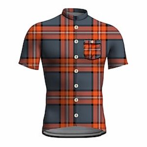 21Grams Men's Cycling Jersey Short Sleeve Bike Top with 3 Rear Pockets Mountain Bike MTB Road Bike Cycling Breathable Quick Dry Moisture Wicking Reflective Strips Orange Plaid Checkered Polyester Lightinthebox