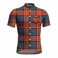 21Grams Men's Cycling Jersey Short Sleeve Bike Top with 3 Rear Pockets Mountain Bike MTB Road Bike Cycling Breathable Quick Dry Moisture Wicking Reflective Strips Orange Plaid Checkered Polyester Lightinthebox - thumbnail