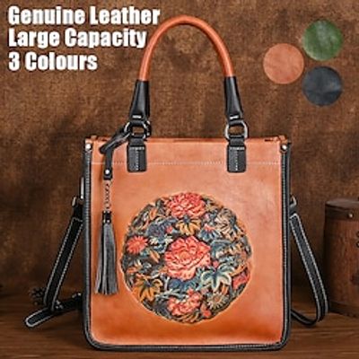 Women's Handbag Crossbody Bag Shoulder Bag Boston Bag Leather Party Daily Holiday Zipper Embossed Large Capacity Waterproof Durable Solid Color Color Block Flower Vintage black Vintage green Vintage Lightinthebox