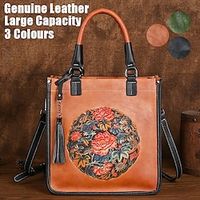 Women's Handbag Crossbody Bag Shoulder Bag Boston Bag Leather Party Daily Holiday Zipper Embossed Large Capacity Waterproof Durable Solid Color Color Block Flower Vintage black Vintage green Vintage Lightinthebox - thumbnail