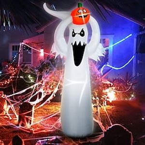 Halloween Inflatable Pumpkin Blow Up White Ghost Doll Spooky Lighted Ghost Doll with Lifting Inflatable Prop Decoration Pumpkin Yard Lawn Prop Decoration for Indoor Outdoor Lightinthebox