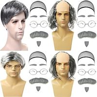 Old Man Wig and Mustache Set Grandpa Costume Accessories Kit with Grey Wig Fake Beard Eyebrows Glasses for Men Adults Teens Lightinthebox - thumbnail