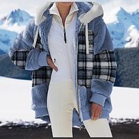 Women's Zip Hoodie Sweatshirt Fleece Jacket Fleece Plaid Teddy Fuzzy Drawstring Zip Up Print Black Yellow Pink Loose Fit Casual Sports Hoodie Long Sleeve Top Micro-elastic Winter Lightinthebox - thumbnail