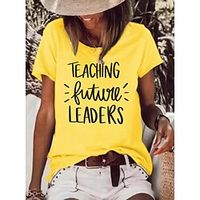 Women's Painting T shirt Tee Text Print Round Neck Basic Tops Green White Black Lightinthebox - thumbnail