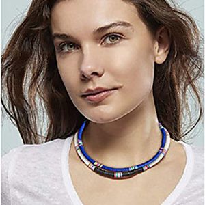 Women's Choker Necklace Power Necklace Handmade Friends Precious Joy Blessed Unique Design Ethnic Colorful Fashion Silicone Alloy Blue Purple Yellow Red Rose Red 40 cm Necklace Jewelry 2pcs For miniinthebox