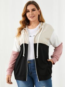 YOINS Plus Size Color Block Side Pockets Hooded Design Long Sleeves Coat