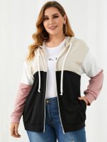 YOINS Plus Size Color Block Side Pockets Hooded Design Long Sleeves Coat - thumbnail