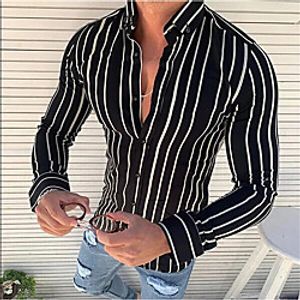 Men's Shirt Floral Striped Cheetah Print Button-Down Long Sleeve Casual Tops Cotton Casual Fashion Breathable Comfortable Blue Yellow Blushing Pink miniinthebox