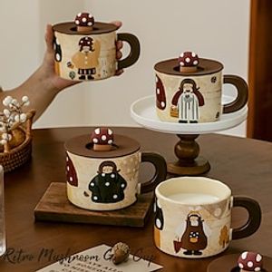 Vintage Mushroom Girl Cute Cup Mug, Creative Ceramic Cup, Office Water Cup, Coffee Cup, Breakfast Cup Milk Cup, Christmas Xmas Gift miniinthebox
