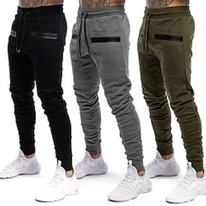 Men's Athletic Pants Sweatpants Trousers Pocket Drawstring Elastic Waist Solid Colored Comfort Wearable Outdoor Gym Casual Athletic Black Green Micro-elastic Lightinthebox