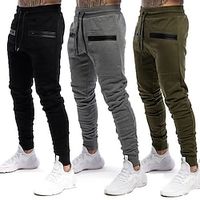 Men's Athletic Pants Sweatpants Trousers Pocket Drawstring Elastic Waist Solid Colored Comfort Wearable Outdoor Gym Casual Athletic Black Green Micro-elastic Lightinthebox - thumbnail