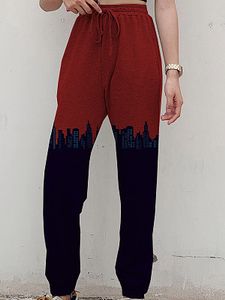 City night print lace-up slacks